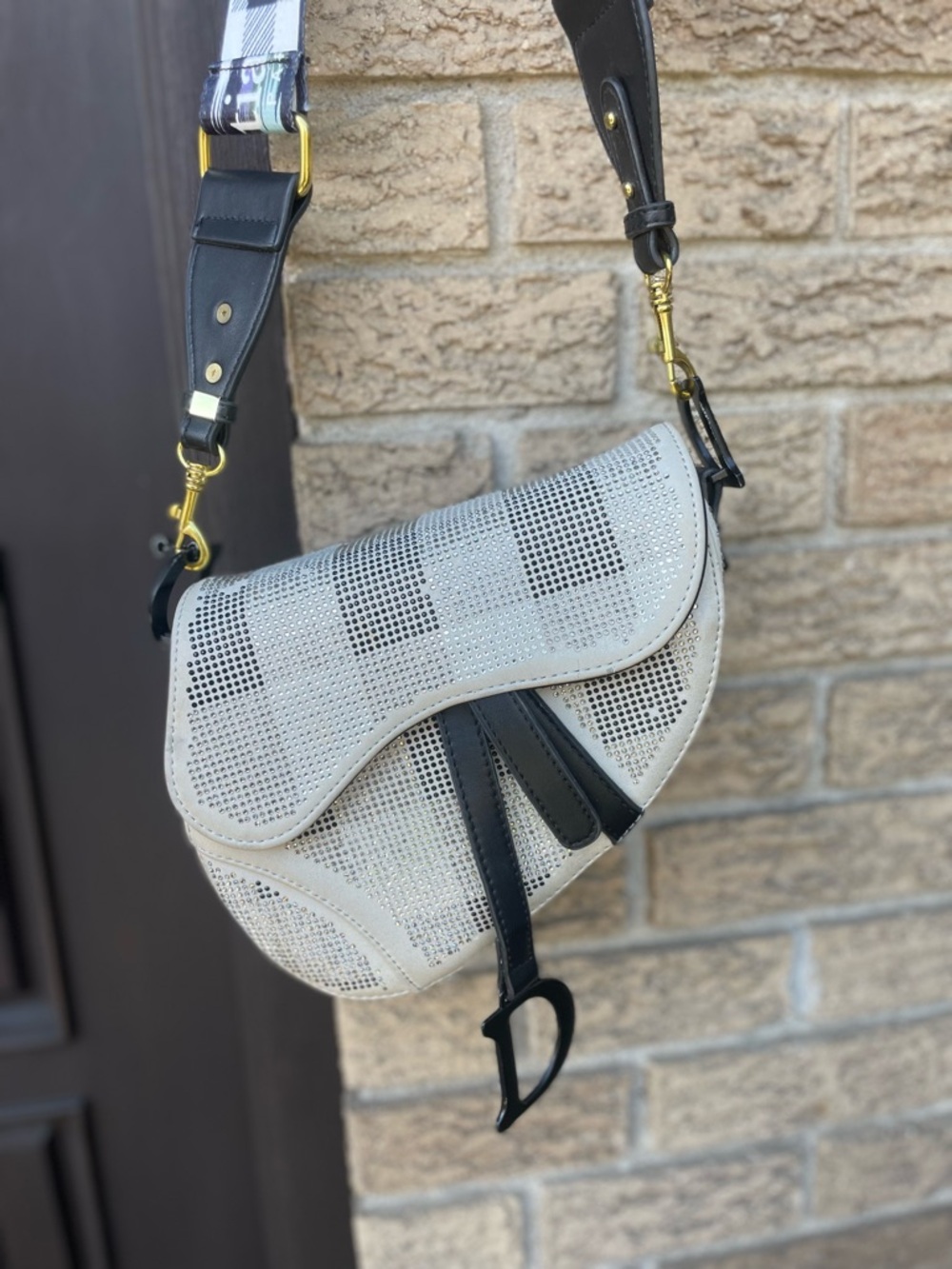 Saddle Bag with Checked Branded Strap - Picture 4 of 17